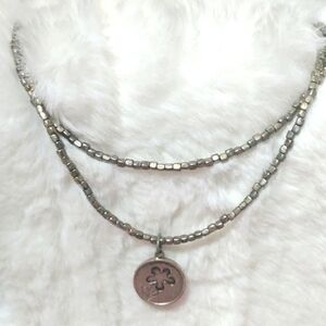 Rustic flat or white silvertone boho necklace